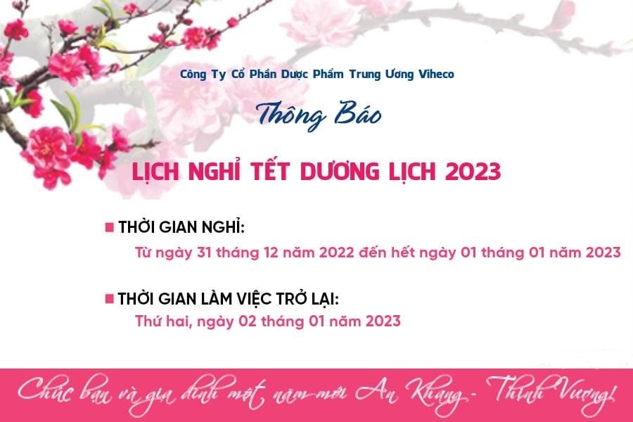 THÔNG BÁO LỊCH NGHỈ TẾT DƯƠNG LỊCH NĂM 2023